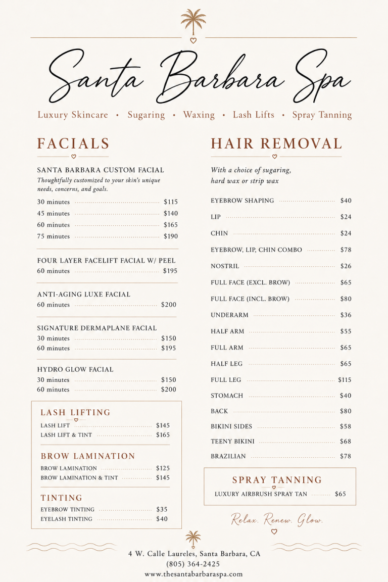 Spa Menu - Santa Barbara Spa
