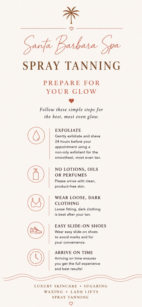 Spray tan prep card at Santa Barbara Spa